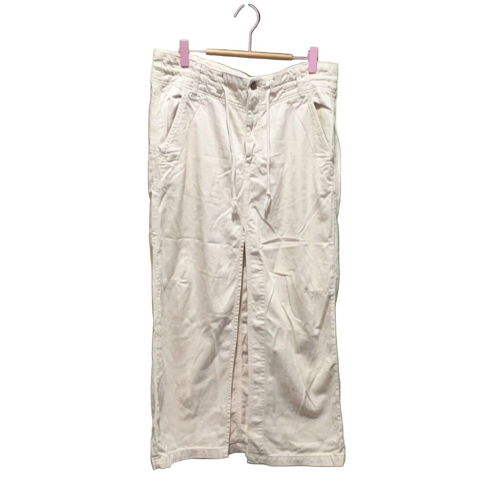 Free People Midi Skirt Women's Size 8 Cream Cotton Drawstring Slit Pockets